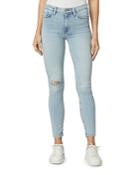 Hudson Barbara Distressed Super Skinny Cropped Jeans In Baby Face