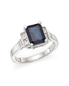 Sapphire And Baguette Diamond Ring In 14k White Gold