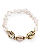 Aqua Shell & Cultured Freshwater Pearl Stretch Bracelet - 100% Exclusive