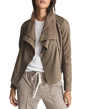 Reiss Rae Rib Sleeve Leather Jacket