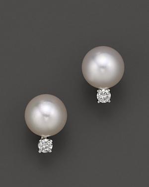 Tara Pearls Akoya Cultured Pearl Stud Earrings With Diamonds