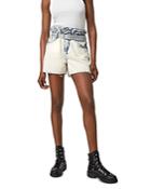 Allsaints Filly Paperbag Waist Denim Shorts In Bleach Indigo