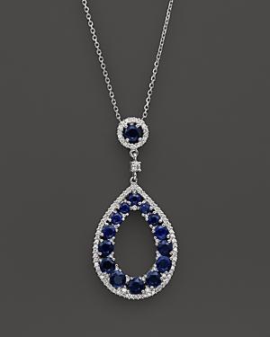 Sapphire And Diamond Teardrop Pendant Necklace In 14k White Gold, 15 - 100% Exclusive