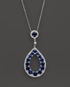 Sapphire And Diamond Teardrop Pendant Necklace In 14k White Gold, 15 - 100% Exclusive