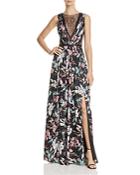 Adrianna Papell Illusion-bodice Printed Gown
