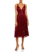 Laundry By Shelli Segal Pleated Metallic Lace Midi Dress