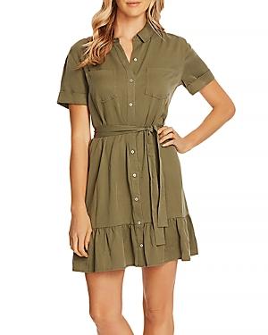 Vince Camuto Cuffed-sleeve Ruffled Hem Shirt Dress