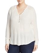 Lucky Brand Plus Lace Inset Henley Top