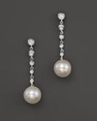 Cultured Freshwater Pearl Drop Earrings With Diamonds In 14k White Gold, 8mm