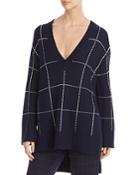 St. John Wool-blend Windowpane Check V-neck Sweater