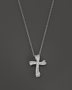 Diamond And Baguette Cross Pendant Necklace In 14k White Gold, .30 Ct. T.w.