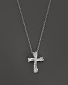 Diamond And Baguette Cross Pendant Necklace In 14k White Gold, .30 Ct. T.w.