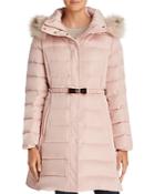 Kate Spade New York Belted Faux Fur Trim Puffer Coat