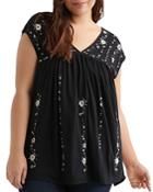 Lucky Brand Plus Floral Embroidered Top