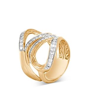 John Hardy 18k Yellow Gold Asli Classic Chain Ring With Diamonds