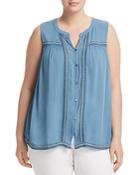 Lucky Brand Plus Embroidered Button-front Tank