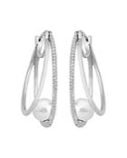 Majorica Cubic Zirconia & Simulated Pearl Double-row Hoop Earrings