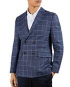 Ted Baker Windowpane Check Regular Fit Double Breasted Blazer