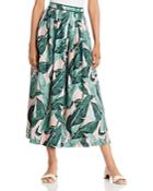 Weekend Max Mara Pleated Cotton Poplin Leaf Print Skirt