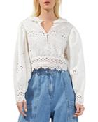 French Connection Biton Cotton Balloon Sleeve Eyelet Top