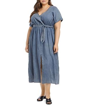 Karen Kane Plus Cuffed Sleeve Chambray Dress