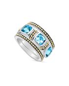 Lagos 18k Yellow Gold & Sterling Silver Caviar Color Blue Topaz Beaded Ring