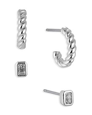 Nadri Golden Hour Cubic Zirconia Stud & Huggie Hoop Earrings In Rhodium Plated, Set Of 2