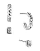 Nadri Golden Hour Cubic Zirconia Stud & Huggie Hoop Earrings In Rhodium Plated, Set Of 2