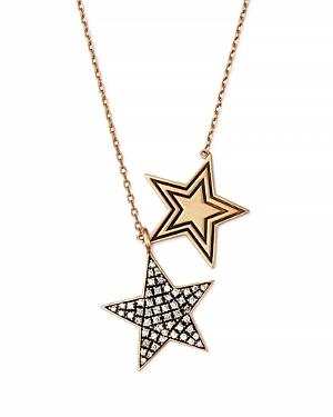 Suel Blackened 18k Yellow Gold Twin Star Diamond Necklace, 27