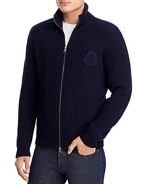 Moncler Cashmere & Wool Ribbed Knit Regular Fit Full Zip Mock Neck Cardigan