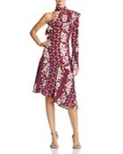 Parker Rine Ruffled Floral-print One-shoulder Silk Dress