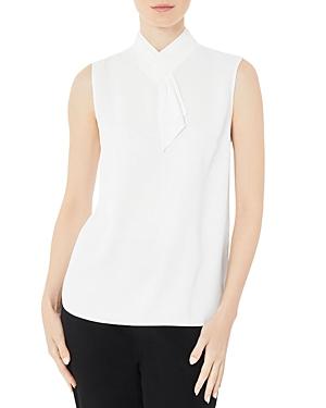 Misook Jabot Collar Sleeveless Crepe De Chine Blouse
