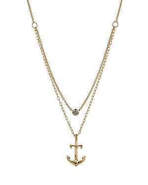 Ajoa By Nadri Vacay Anchor & Cubic Zirconia Layered Pendant Necklace In 18k Gold Plated, 16-18