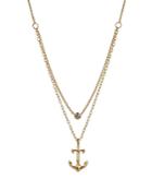 Ajoa By Nadri Vacay Anchor & Cubic Zirconia Layered Pendant Necklace In 18k Gold Plated, 16-18