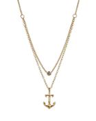 Ajoa By Nadri Vacay Anchor & Cubic Zirconia Layered Pendant Necklace In 18k Gold Plated, 16-18