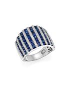 Diamond And Sapphire Wide Band In 14k White Gold