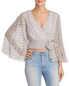 Alice + Olivia Bray Pleated-sleeve Cropped Wrap Top