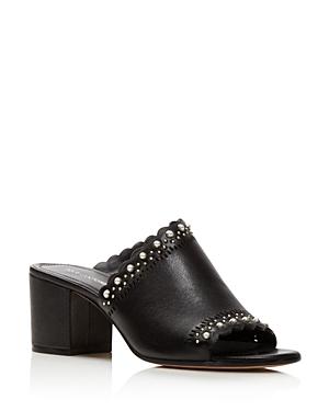 Pour La Victoire Women's Amela Embellished Leather Block Heel Slide Sandals