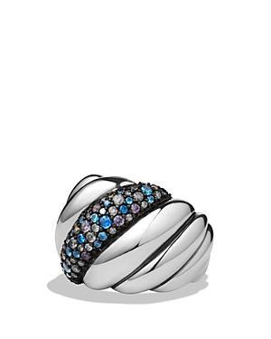 David Yurman Hampton Cable Ring With Gray Diamonds & Blue Sapphires
