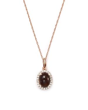 Smokey Topaz And Diamond Pendant Necklace In 14k Rose Gold, 17