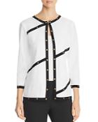 Misook Studded Contrast Trim Cardigan