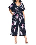 City Chic Plus Cropped Floral-print Jumpsuit