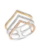 Diamond Triple Row Ring In 14k White, Yellow And Rose Gold, .40 Ct. T.w.