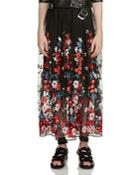 Maje Jamie Floral-embroidered Mesh Skirt
