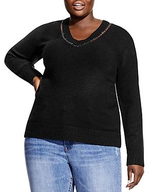 City Chic Plus Metal-ring V-neck Sweater
