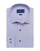 David Donahue Sky With Purple Plaid Twill Fusion Shirt