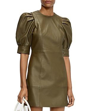 Ted Baker Leather Puff Sleeve Mini Dress