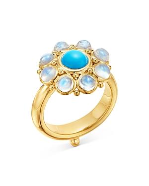 Temple St. Clair 18k Yellow Gold Stella Turquoise & Blue Moonstone Ring