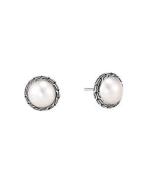 John Hardy Sterling Silver Classic Chain Mabe Cultured Freshwater Pearl Stud Earrings