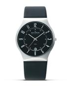 Skagen Steel And Black Leather Watch, 37mm
